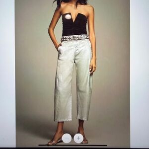 Anthropologie The Arin mid-rise button front barrel jeans pilcro silver coated